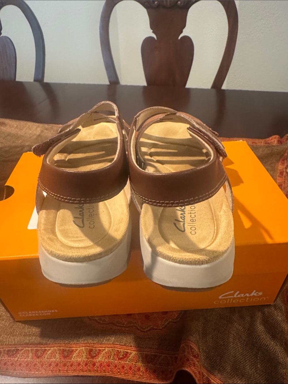 Clarks Brown Leather Multi-Strap Slingback Sandals - Picture 3 of 7